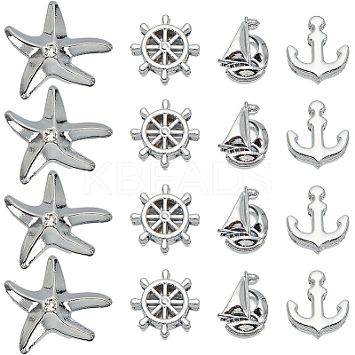 40Pcs 4 Styles Marine Theme Alloy Rhinestone Slide Charms FIND-SC0010-37-1