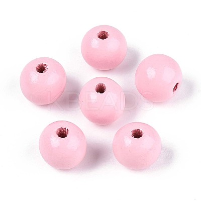 Spray Painted Round Natural Schima Wood Beads WOOD-A018-14mm-05-1
