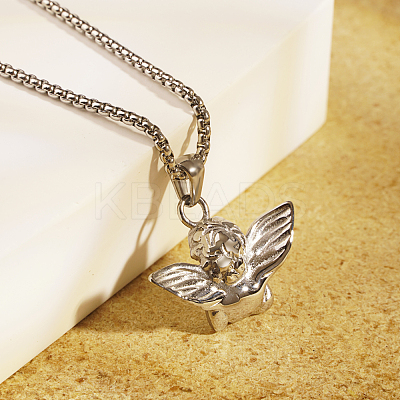 Non-Tarnish Classic Vintage 304 Stainless Steel Baby Angel Pendant Box Chain Necklace for Women's Daily Wear YA0117-2-1