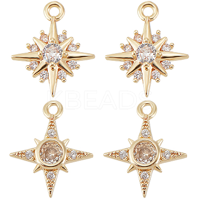 16Pcs 2 Style Brass Micro Pave Clear Cubic Zirconia Charms KK-BBC0010-97-1