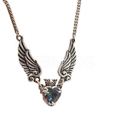 Alloy Colorful Rhinestone Angel Wing Heart Pendant Necklaces for Women FS-WGA620E-01-1