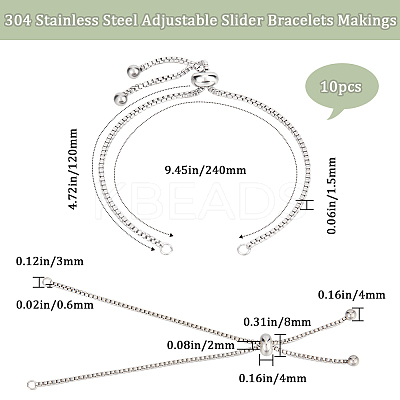 10Pcs Adjustable 304 Stainless Steel Slider Bracelets Making STAS-BBC0003-01-1