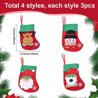 12Pcs 4 Styles Cloth Christmas Stocking Gift Bag Pendant Decoration FIND-SP0020-60B-1