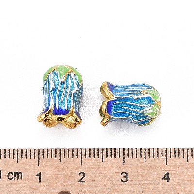 5-Petal Rack Plating Brass Enamel Bead Cap KK-P024-13-RS-1
