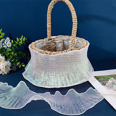 10 Yards Mermaid Color Polyester Pleated Lace Trim Ribbon DIY-WH0419-43A-1