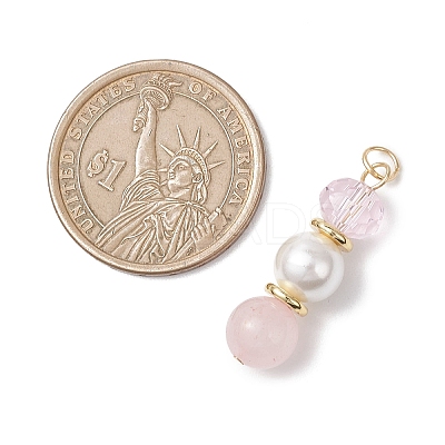 3Pcs 3 Styles Natural Rose Quartz and Shell Pearl & Glass Pendants PALLOY-JF04786-01-1