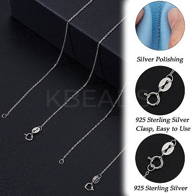 Anti-Tarnish 2Pcs Trendy Unisex Rhodium Plated 925 Sterling Silver Cable Chains Necklaces Set STER-BBC0006-14B-1