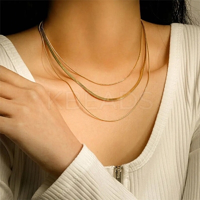 304 Stainless Steel Snake Chains 3 Layer Necklace for Women NJEW-C028-01G-1