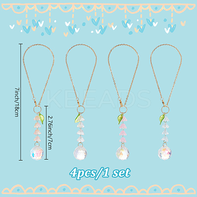 Teardrop Glass & Acrylic Flower Car Mirror Pendant Decorations HJEW-DR00051-1