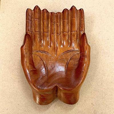 Wooden Hand Dish Jewelry Plate DJEW-NH0001-02-1