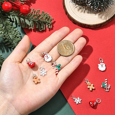 5Pcs 5 Styles Christmas Themes Alloy Enamel Pendants XMAS-YW0001-01C-1
