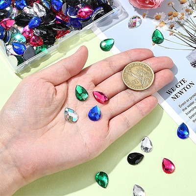 180Pcs 6 Colors Acrylic Rhinestone Flat Back Cabochons GACR-YW0001-04-1