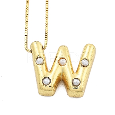 Brass & Plastic Pearl Letter Pendant Box Chain Necklaces for Women LS-NJEW-U017-01G-23-1