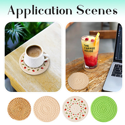 8Pcs 4 Styles Rattan & Cotton Mat AJEW-MB0001-02-1