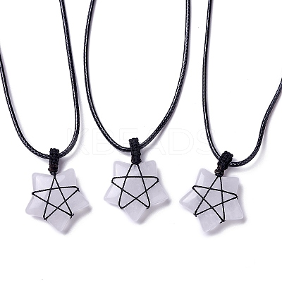 Adjustable Natural Quartz Crystal Star Pendant Necklace NJEW-B086-03H-1