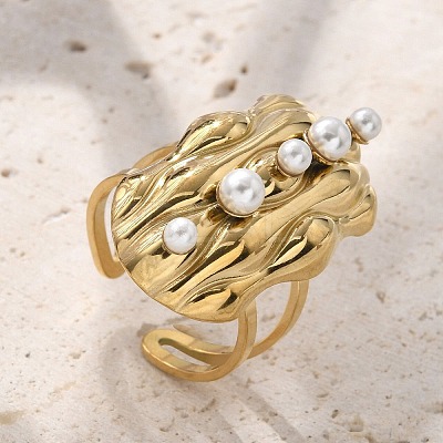 304 Stainless Steel Cuff Rings for Women RJEW-D302-02G-06-1