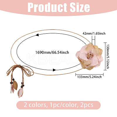 2Pcs 2 Colors Cloth Flower Wrap Waxed Cord Dress Belts for Ladies Decoration AJEW-CA0005-08-1