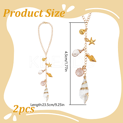 2Pcs Alloy & Natural Shell Pendant Decoration HJEW-DR00184-1