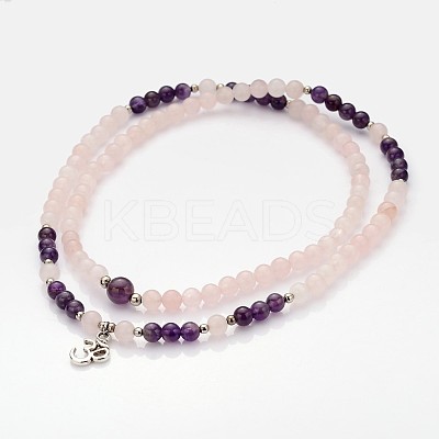 Personalized Dual-use Round Gemstone Beads 4-Layer Stretch Wrap Bracelets/Necklaces BJEW-JB01906-01-1