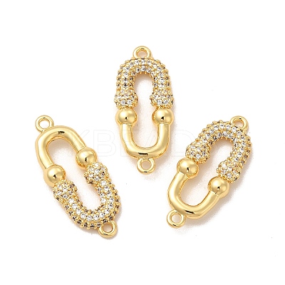 Rack Plating Brass Micro Pave Clear Cubic Zirconia Connector Charms KK-B068-29G-1