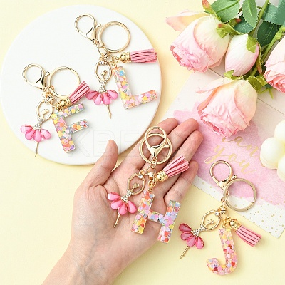 Letter A~Z Transparent Glitter Resin Pendant Keychains KEYC-FZ00024-09-1