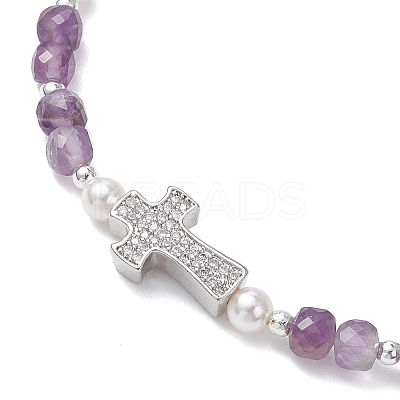 Natural Amethyst Beaded Stretch Bracelets BJEW-JB13199-03-1