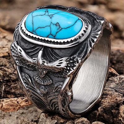 304 Stainless Steel and Synthetic Turquoise Finger Rings for Men FS-WGEFF67-06-1