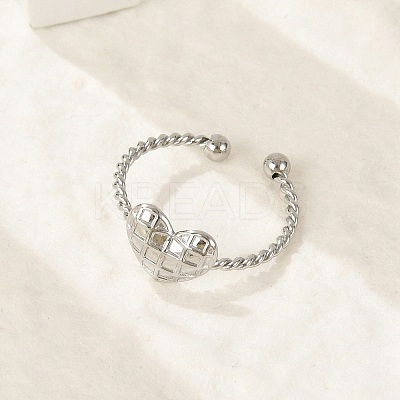 Heart 304 Stainless Steel Open Cuff Rings for Women RJEW-G338-07P-1