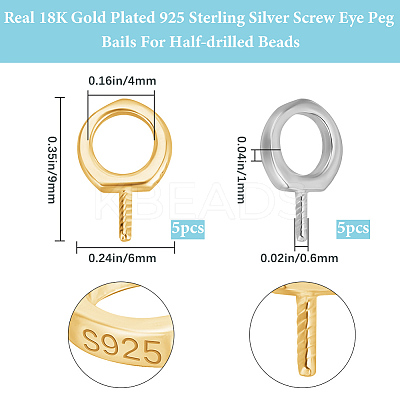 10Pcs 2 Colors 925 Sterling Silver Screw Eye Peg Bails STER-BBC0008-66-1