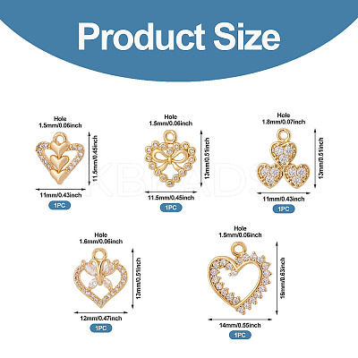 5Pcs 5 Styles Brass Micro Pave Cubic Zirconia Pendants KK-TA0002-99-1