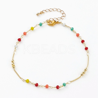 Faceted Glass Beaded Anklets AJEW-AN00379-1