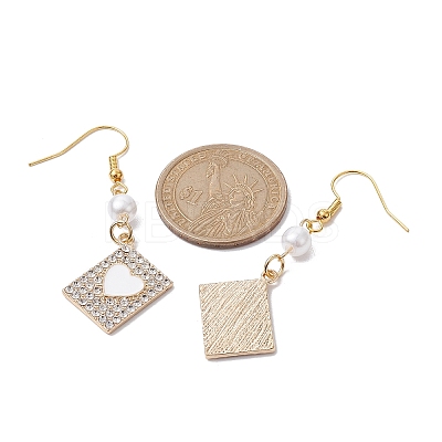 Alloy Crystal Rhinestone Rectangle with Heart Dangle Earrings EJEW-JE05491-01-1
