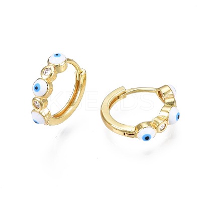 Clear Cubic Zirconia Evil Eye Huggie Hoop Earrings with Enamel EJEW-N015-18A-1