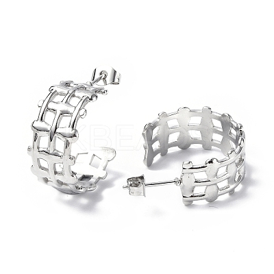 Non-Tarnish 304 Stainless Steel Hollow Out C-shape Stud Earrings STAS-B034-11P-1