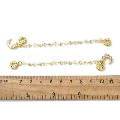 Brass Clear Cubic Zirconia Chain Moon European Safety Chain Charms KK-A236-04G-1