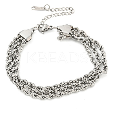Non-Tarnish 304 Stainless Steel 3-Strand Rope Chain Bracelets for Women BJEW-G707-02P-1