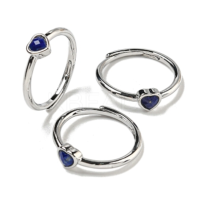 Heart Natural Lapis Lazuli Adjustable Rings RJEW-Q818-02P-03-1