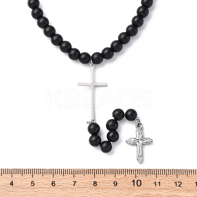 Adjustable Stainless Steel Double Cross Pendant Necklaces NJEW-F336-02P-1