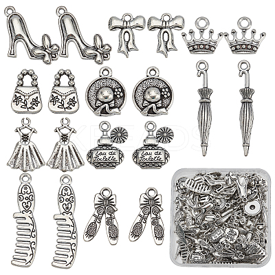 100Pcs 10 Style Girl Theme Tibetan Style Alloy Pendants FIND-SC0003-11-1