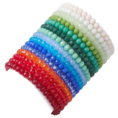 15Pcs 15 Colors Faceted Rondelle Imitation Jade Glass Beaded Stretch Bracelet Sets BJEW-JB10790-1