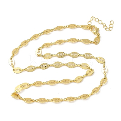 Oval with Hollow Heart Brass Link Chain Necklaces for Women NJEW-K271-06G-1