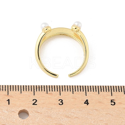 Brass Micro Pave Cubic Zirconia ABS Imitation Pearl Cuff Rings RJEW-D307-02G-C-1