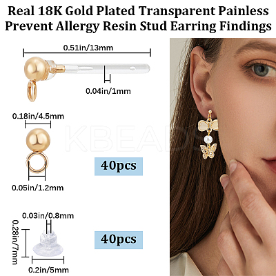 40Pcs Transparent Painless Prevent Allergy Resin Ball Stud Earring Findings KY-BBC0001-01-1