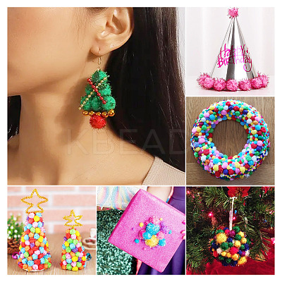 200Pcs 2 Styles Handmade DIY Doll Craft Pom Pom Yarn Pom Pom Balls AJEW-TA0002-18-1