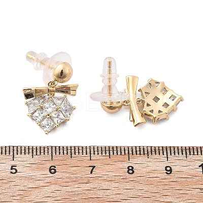 Brass Clear Cubic Zirconia Stud Earrings EJEW-D301-06G-04-1