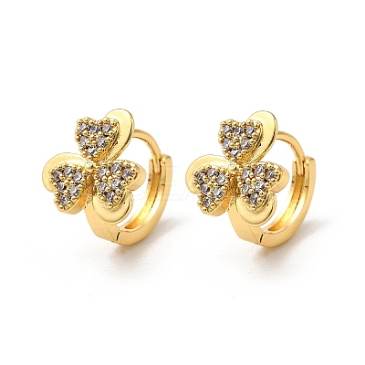 Clover Brass Hoop Earrings EJEW-S256-05G-1