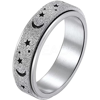 Non-Tarnish 201 Stainless Steel Moon and Star Rotatable Finger Ring MOST-PW0001-005D-05-1