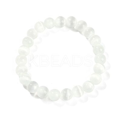 Dyed Natural Selenite Round Beaded Stretch Bracelets for Women G-U005-02J-1