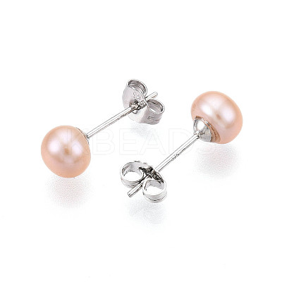 Pearl Ball Stud Earrings EJEW-Q701-01A-01-1