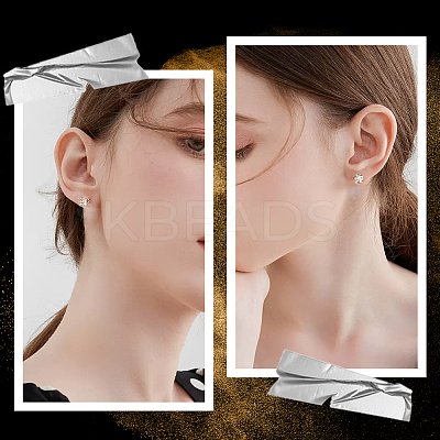 5 Pairs 925 Sterling Silver Stud Earring Settings STER-BBC0005-42S-1